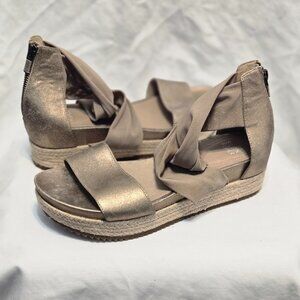 EILEEN FISHER Zoe Metallic Leather & Mesh Espadrille Platform Sandals 9.5 Shoes